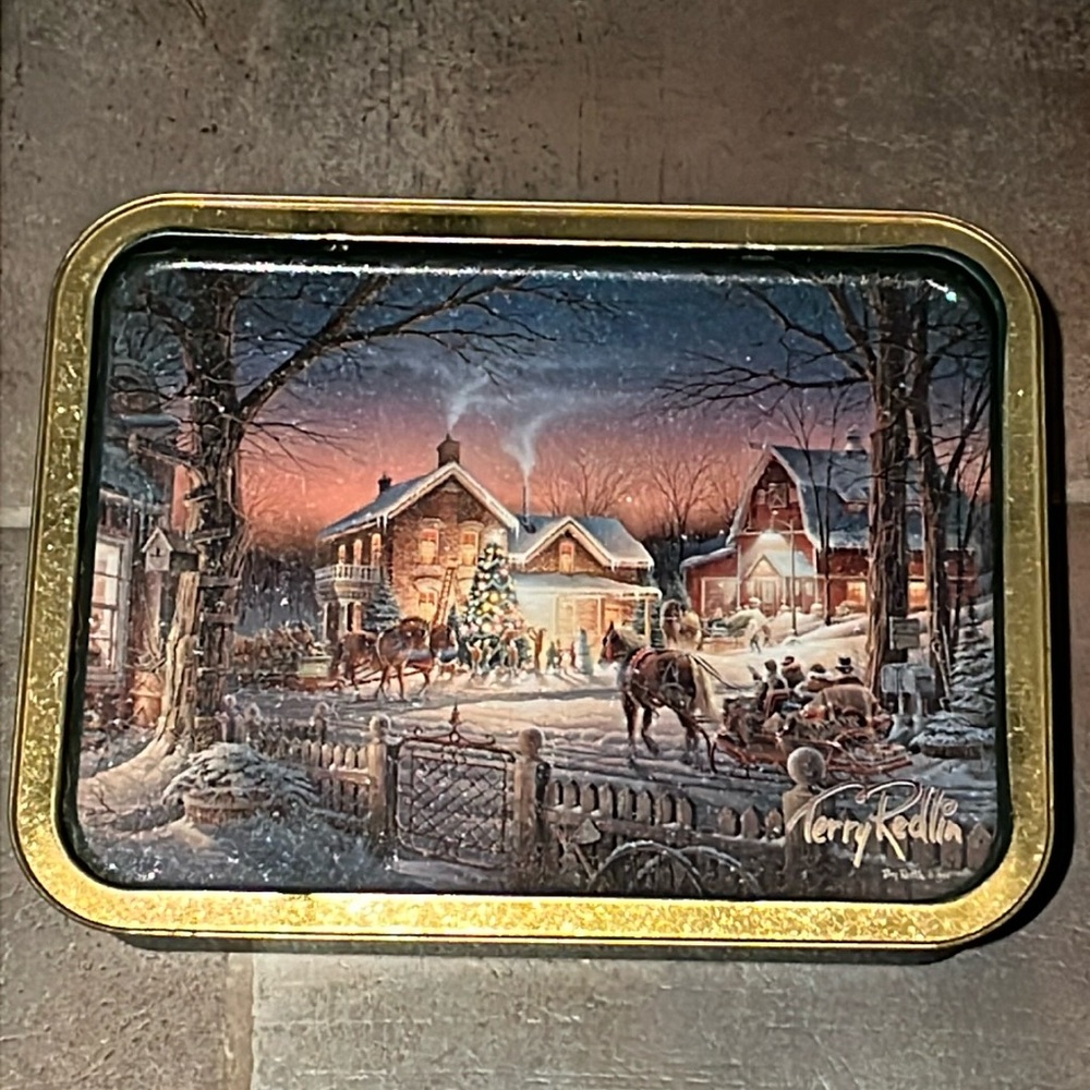 Terry Redlin Christmas tin 12” x 9” cookie tin empty